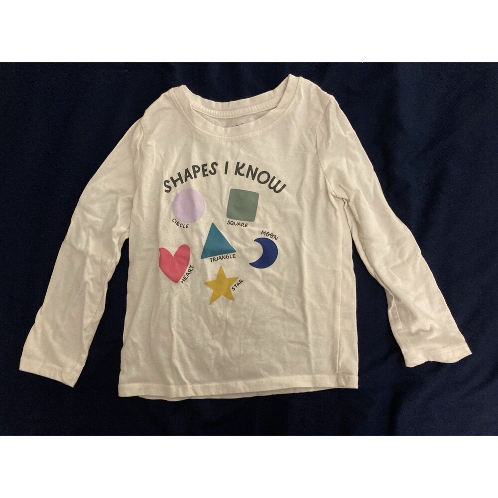 4T Cat & Jack girl clothes - 1 piece long sleeved shirt | white and shape theme